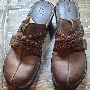 B.Ø.C Born Concept Women Brown Leather Slip On Clogs Mules Comfort Shoes Size 7M